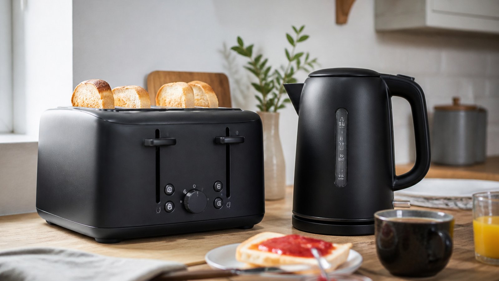 UK lifestyle photo for litre kettle and four slice toaster for lets